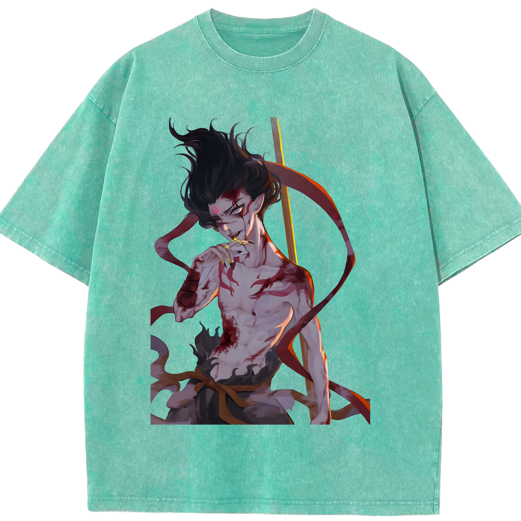 （画像用） Ne Zha 2 ナタ 魔童の大暴れ 綿100% ヴィンテージ風 半袖Tシャツ（フロントプリント）